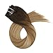 Produktbild Moresoo 16 Zoll Ombre Hair Extensions Balayage Clip in Mittel Braun/#4 zu #6 Highlights mit Blond #24 Clip in Extensions Echthaar Günstig Haarverlängerung Remy Echthaar 100g/7pcs