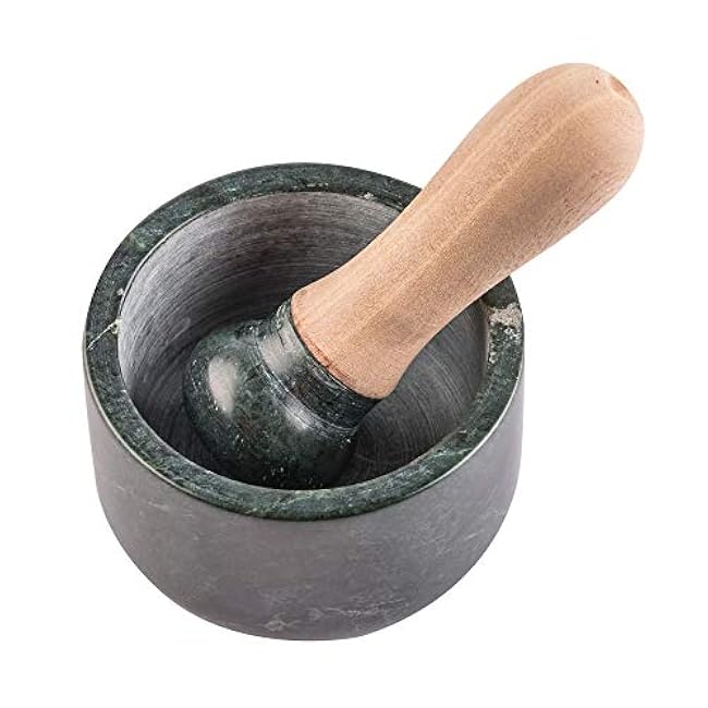Heavy Duty Large Mortar and Pestle Set, Hand Carved from Marble Crusher for Grinding Herb Spice Garlic Pesto Pastes Seasonings Molcajete Stone Bowl 5.5 Inch, Green
