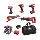 SKIL PWR CORE 20 Brushless 20V 6-Tool Power Tool Combo Kit, Includes 2.0Ah & 4.0 Ah Batteries, 60W Charger and Soft Bag - CB8006B-20