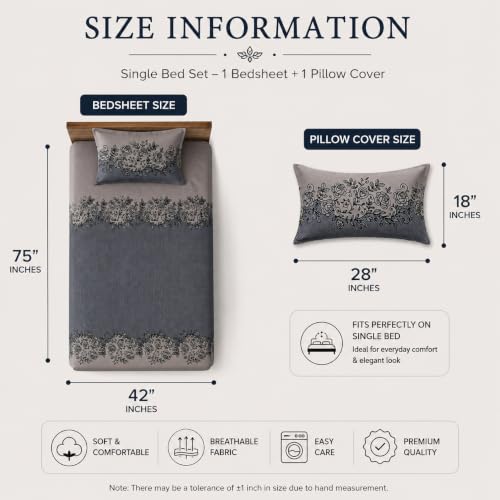 Image of Blue Strip Polycotton Fitted Bedsheet, Single 42x75 (Chocolate Rose) | 300 TC, elastic all-round grip, deep pocket, soft, breathable, colourfast, non-shrink, wrinkle resistant, machine washable