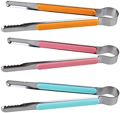 Cooking Tongs Stainless Steel Kitchen Tongs Small Barbecue Grill Cooking Tongs BBQ Meat Salad Food Tongs Clamp Ice Tongs (Orange)