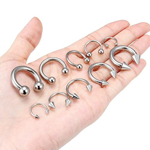 Ocptiy 6G 8G 12G 14G 16G Ear Earrings Gauges Septum Plugs Tunnels Stretching Kit Surgical Stainless Steel Horseshoe Eyebrow Lip Belly Nipple Ring Cartilage Helix Tragus Earrings Piercing Kit #TOP4