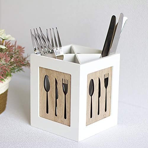 Hosoncovy Wooden Cutlery Drying Holder Cutlery Drainer Wooden Tableware Holder Box Tabletop Separated Fork Chopstick Kitchen Storage Cutlery Organizer