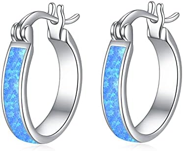 VONALA Opal Hoop Earrings for Women, 925 Sterling Silver Huggie Earrings Hypoallergenic Circle Jewellery - Diameter 16mm