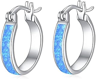 VONALA Opal Hoop Earrings for Women, 925 Sterling Silver Huggie Earrings Hypoallergenic Circle Jewellery - Diameter 16mm