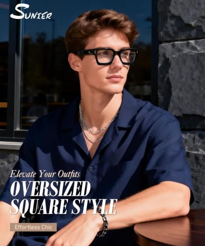 Image of Sunier Oversized Thick Square Fake Clear Lens Glasses Women Men 100% UV400