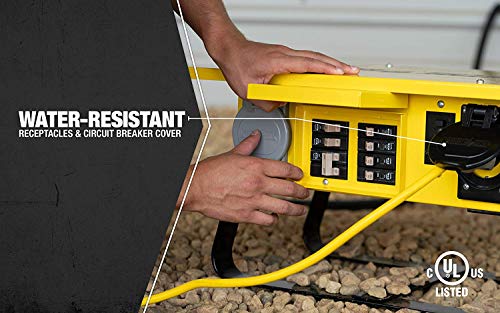 Southwire 019703R02 19703R02 Distribution Featuring 6 Straight Blade 1 Twist-Lock 30 Receptacle A Stackable, Portable Power Distributor Box For 50 Amp, 125/250 Volt, 12,000 Watt, Yellow #TOP9