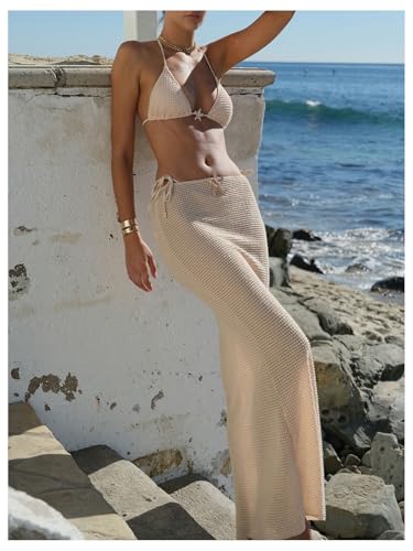 SHENHE Women's 3 Piece String Bikini Set Triangle Halter Starfish Metal Swimsuit with Long Skirt4