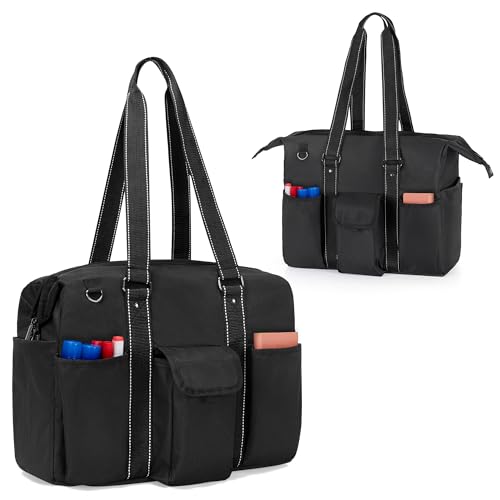 Damero Teacher Tote Bag with Laptop Compartment, Teacher Work Bag with Side Fasten Snaps for Women and Teaching Supplies, Black