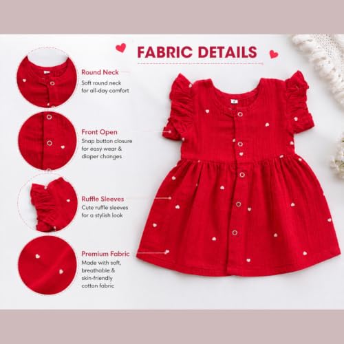 Image of Lilimi Toddler Baby Girl Cotton Muslin Dress, Breathable Flutter Sleeve Button-Front Cute Frocks