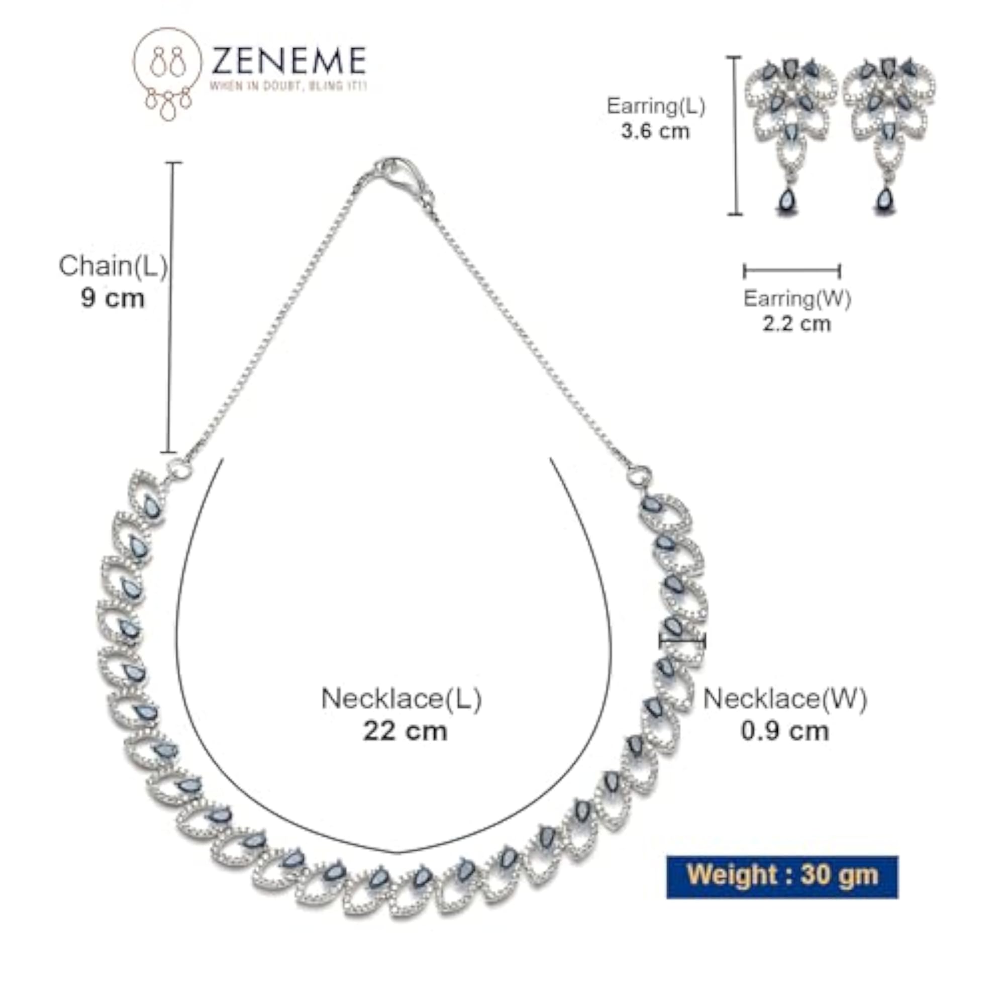 Rhodium-Plated AD Leaf Necklace Earring Set