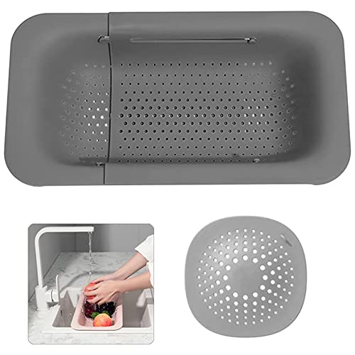 Koomuao Panier de Vidange Support De Vidange D'évier en Plastique Rétractable Egouttoir Cuisine pour Stockage et Lavage des Vaisselle Fruits Légumes (Gris)
