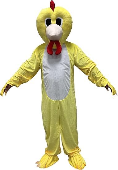 Yellow Chicken Mascot Costume - Adult Size Full Body Yellow Chick Suit with Red Bowtie
