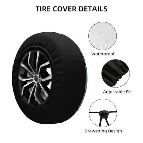 Image of Spare Tire Cover Art Boho Paisley Floral Flower Tire Cover 17 Inch Wheel Covers for Rv Trailer Jeep SUV Truck Camper Vehicles Dust-Proof Waterproof Tire Protectors