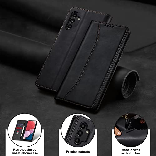 Image of Jasonyu Flip Wallet Case for Samsung Galaxy A13 5G /4G /Galaxy A04s,Leather Magnetic Folio Cover with Card Holder,Kickstand - TPU Shockproof Durable Protective Phone Case,Black