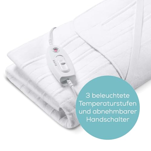 Sanitas SWB 21 Wärmeunterbett aus weichem Vlies, mit praktischen Fixierungsbändern, Sicherheitssystem, 3 Temperaturstufen, maschinenwaschbar, mit 150 x 80 cm passend für gängige Matratzen