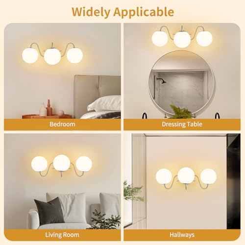 Image of Vintage Brushed Nickel Bathroom Vanity Light Fixtures Over Mirror 3 Lights