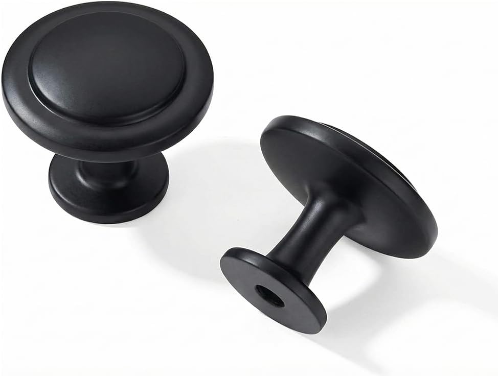 khtumeware 30 Pack 1-1/4 inch(32mm) Black Cabinet Knobs Dresser Knobs Round Matte Black Drawer Knobs Kitchen Cabinet Hardware Zinc Knobs for Dresser Drawers.