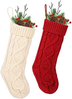 LOAVER Knitted Christmas Stockings Gift Socks, 46cm Large Red& White Stocking for Xmas Gift Filling Home Decoration