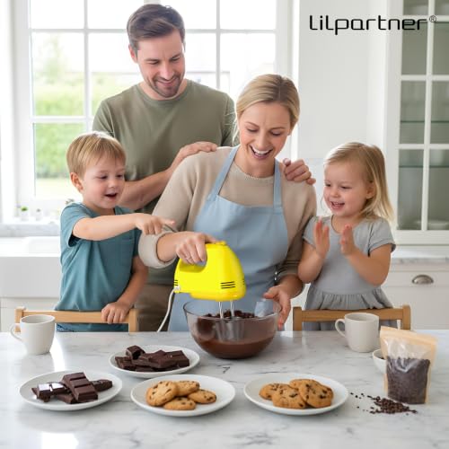 Image of LILPARTNER Hand Mixer Electric, Ultra Power Kitchen Hand Mixer With 7-Speed & 5 Stainless Steel Accessories for Whipping Dough, Cream, Cake, Dishwasher Safe, Light Yellow