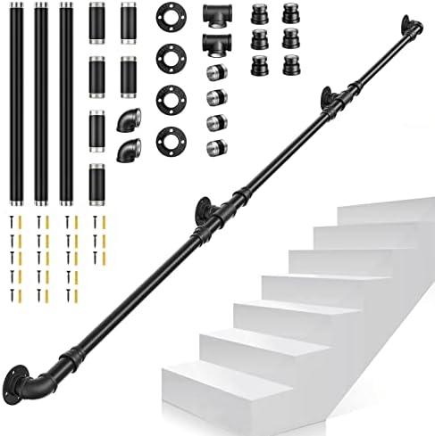 TELAM Handrail Stairs Metal Railing Indoor Outdoor Wall Balustrade Non-Slip Industrial Galvanized Steel Pipe Wall-Mounted Stair Outside Metal Wrought Iron Pipe Design (2M)