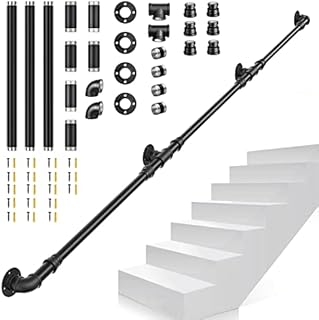 PaNt Handrails for Stairs, 3M Metal Railing Wall Mounted 250kg Load Handrail Indoor Non-Slip Industrial Galvanized Stair Bannister Handrail for Wear-Resistant and Corrosion-Resistant Stair Handrails