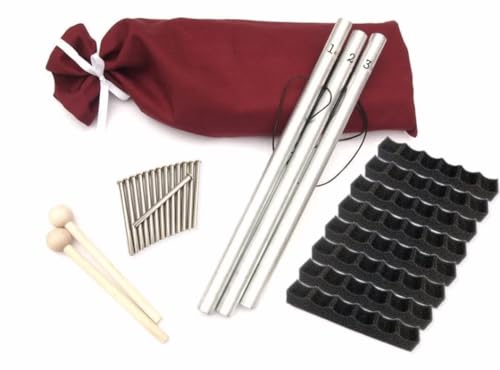 14-Note Handheld Pipe Chime Set with Storage Bag, Metal Strikers, Holders, and Mallets – Musical Instrument for Group Play and Solo Practice (None)
