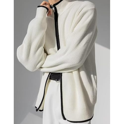 Men's Ribbed Full Zipper Soft Sweater Stand Collar Long Sleeve Casual Sweater Fashion Cardigan Kint Sweaters2