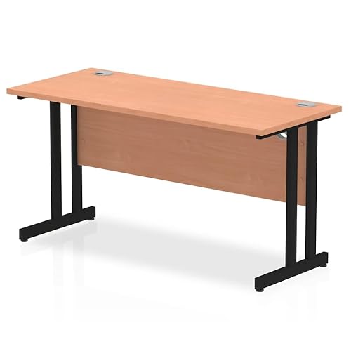 Mr Office Impulse Slimline Desk, Black Cantilever Leg - 600mm deep, Beech, 1400