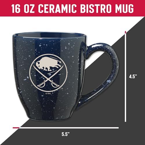 Image of Rico Industries NHL Hockey Buffalo Sabres Navy Personalized 16 oz Team Color Laser Engraved Speckled Ceramic Coffee Mug