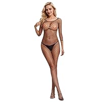 Gliterra Fishnet Bodysuit Women, Bodystocking Sexy Reizwäsche, Catsuit Ouvert für Frauen, Erotische Outfit für Damen für Sex mit Unten Offen, Unterwäsche für Frau(Schwarz)