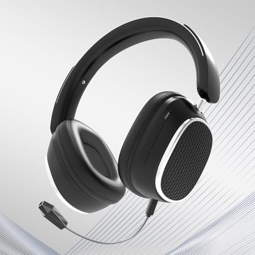IHAO Premium Wireless Bluetooth 5.3 Over-Ear Headset with Active Noise Cancellation Foldable Rotatable Design Lightweight Comfort Dual Device Connectivity and Detachable Gaming Mic-M12 Black