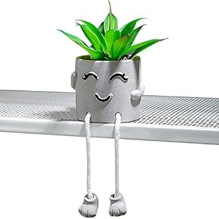 SZHTSWU Artificial Potted Plant Small Cute Fake Succulent Plant Hanging Leg with Cement Potted, Faux Plants Decor for Desk Shelf Bedroom Living Room Office Home Decoration (Squinting)