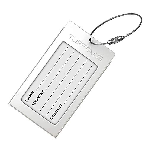 Luggage Tag Business Card Holder TUFFTAAG Single Travel ID Bag Tag - Silver