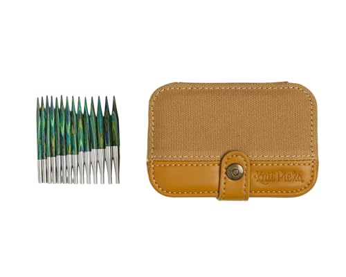 Image of Knit Picks x dellaQ Caspian Green Short Interchangeable Knitting Needles with Mustard Buddy Case (Mustard and Short Caspian Needles)