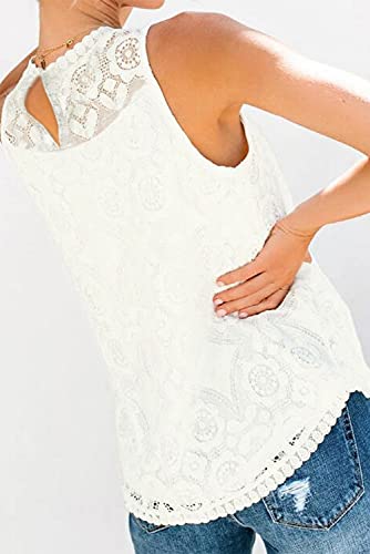 Paitluc Floral Lace Yoke Summer Relaxed Round Neck Tank Tops For Women Sleeveless Shirts Maternity Blouses White Size L #TOP3