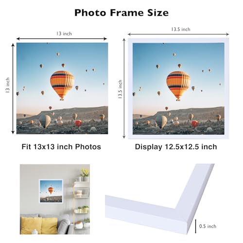 Image of JCJMY 13x13 Picture Frame White for Wall Hanging, Wall Mounting Horizontally or Vertically, 13 x 13 Square Wall Gallery Poster Photo Frame with Shatter Resistant Plexiglass, White