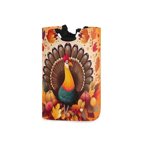 Jihqo Laundry Hamper Basket Thanksgiving Turkey Collapsible Nursery Storage Bin Waterproof Clothing Baskets for Home Bedroom Bathroom Washing Room