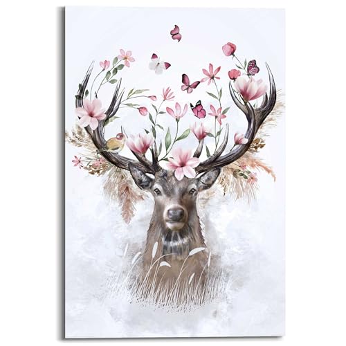 REINDERS Wandbild, Hirsch in Blumen, Schlafzimmer, Bilder, Wanddeko, Room...