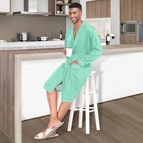 CHIFIGNO Ivy Green Mens Kimono Robe Light Robe Men Robe with Pockets M-XL4
