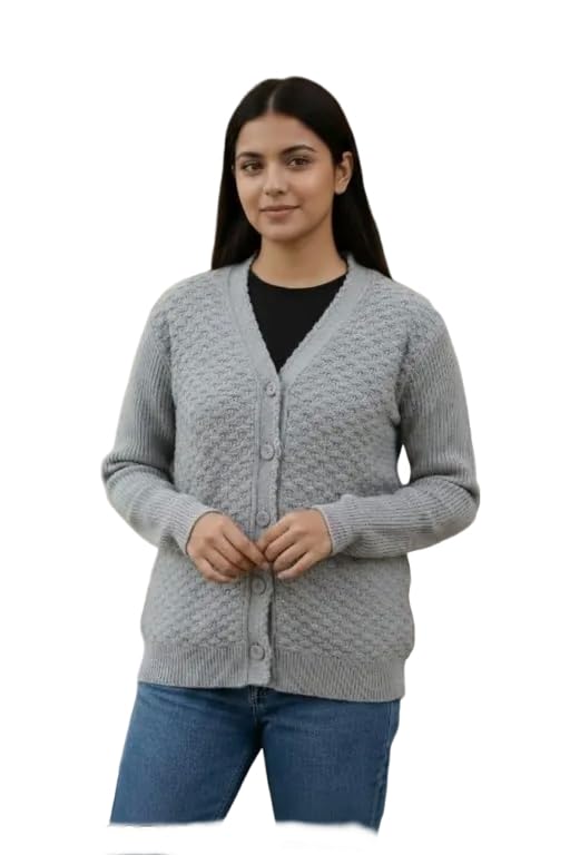 Mohan Traders' Winter Soft Knit Solid Full Sleeves Button Down Woolen Pullover for Women_MHN_Grey_Solid_125-picture-31