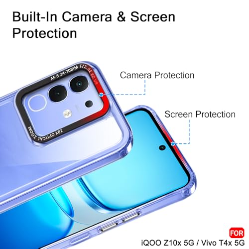 Image of TheGiftKart Hybrid Shockproof Back Cover Case for iQOO Z10x 5G / Vivo T4x 5G | Stylish Camera Border | Electroplated Buttons | Crystal Clear Hard Back Cover Case (TPU & PC, Transparent Bumper)