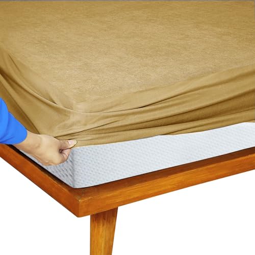 Image of Feelme Mattress Protector King Size Waterproof Mattress Cover Ideal for Double Bed (72x84 Inch / 6x7 Feet Beige)