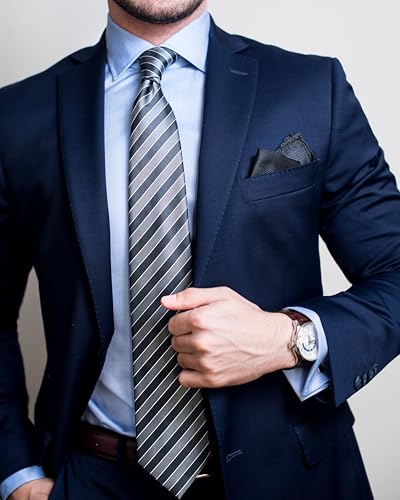 KissTies Tall Men Navy Extra Long Tie Blue Striped Necktie + Gift Box(63'' XL)