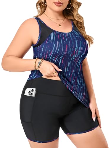 Women's Plus Size Tankini Swimsuits Modest Two Piece Bathing Suits with Pockets Boy Shorts for Tummy Control 2025