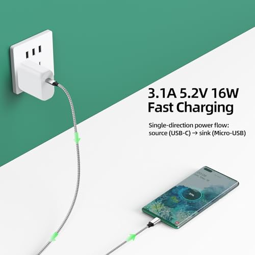 Image of USB C to Micro USB Cable 6.6ft, 16W Charging & 480Mbps Data Transfer Braided Cord 2M