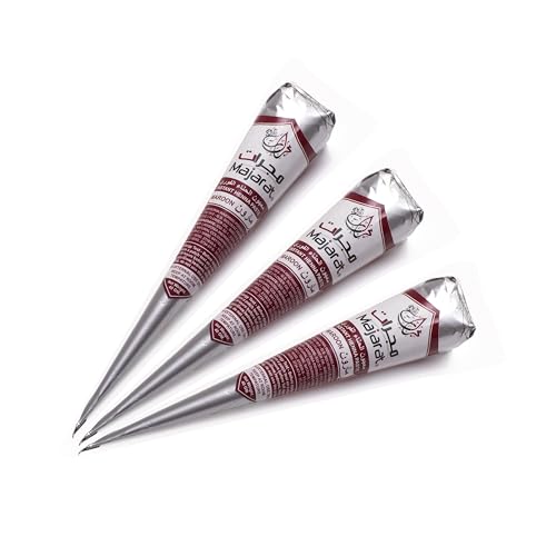 Majarat Instant Henna Cones (Pack of 3) 40g Each | Maroon Colour | 10-Minute Fast Application | Water-Permeable & Halal-Friendly for Wudu/Ablution.