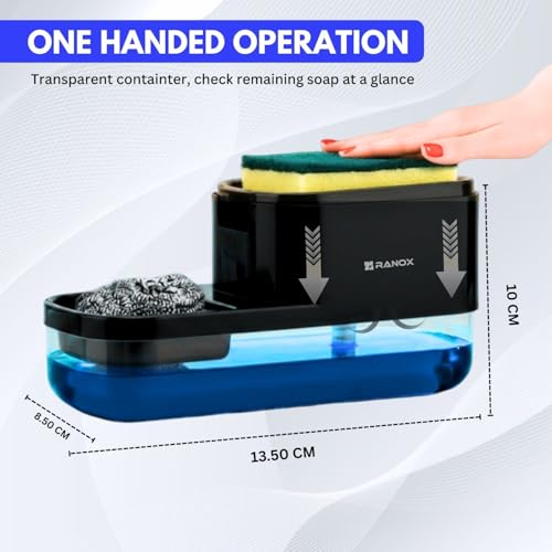 Image of Ranox Soap Dispenser for Kitchen Sink Accessories, Dish Wash Liquid Dispenser Pump 400ml with Sponge Holder, Bathroom Soap Dispensers, Kitchen Sink Organizer