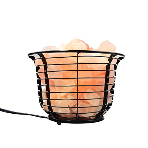 Mineralamp IB-101 Natural Himalayan Round Style Basket Lamp with Carved Salt Chunks, Bulb