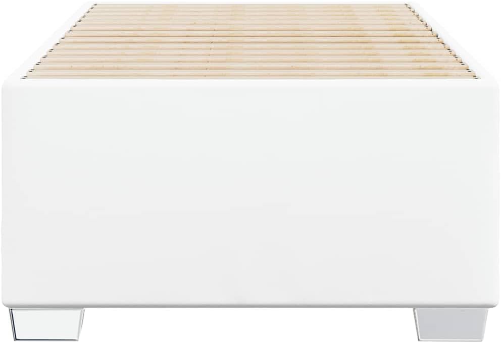 Twin XL Bed Frame White Faux Leather with Sturdy Slatted Platform, Durable Engineered Wood Foundation, Modern Minimalist Bedroom Furniture for Mattress Support and Easy Assembly